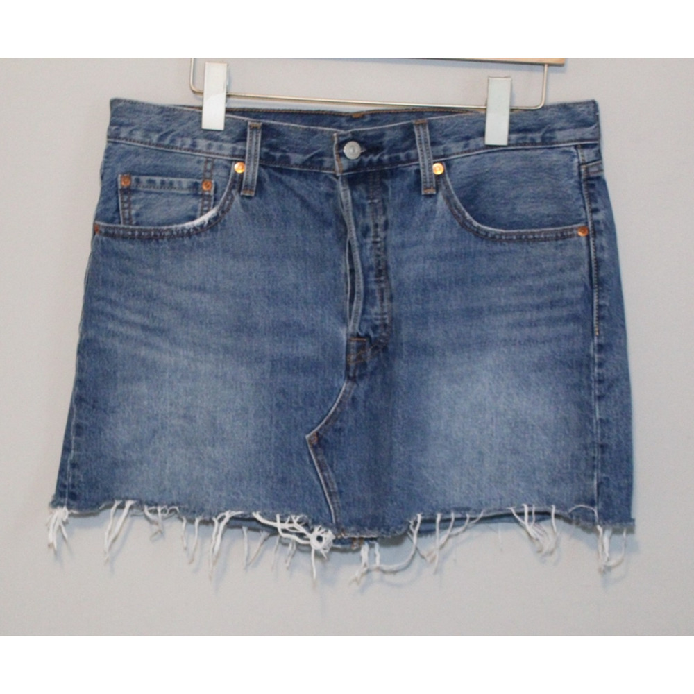 Levi's Deconstructed Button Fly Denim Cut Off Jean Skirt Blue Women's 32 H11823 - Picture 2 of 16